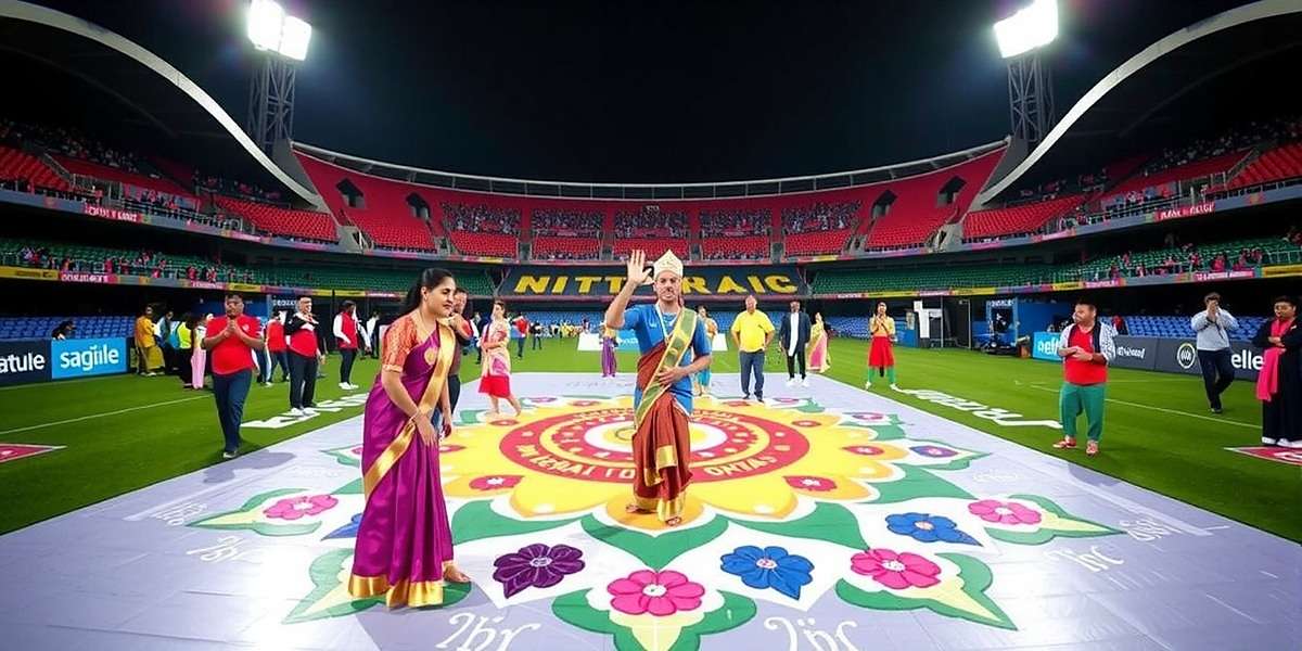 Kerala Blasters Pro - Onam Football Festival Kerala Blasters Pro Onam special event showing stadium decorated with pookalams and players in traditional Onam-themed kits